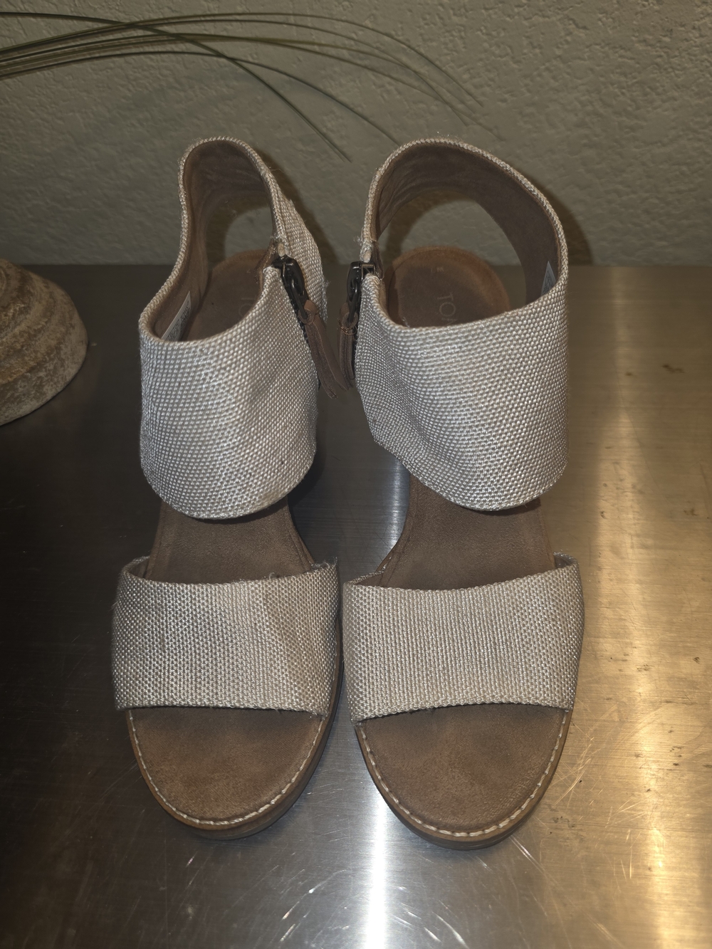 Toms Beige Canvas Double-Strap Ankle Sandals